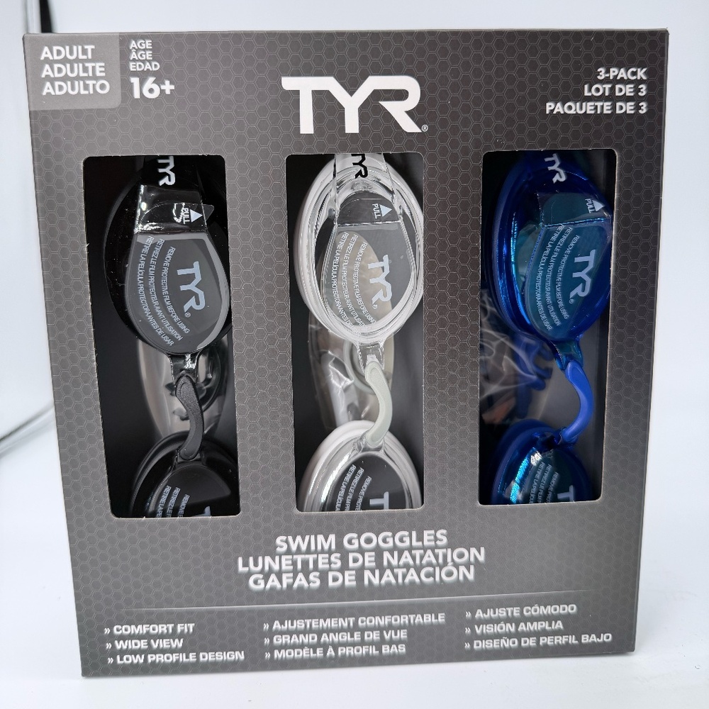 TYR Swim Goggles 3 Pack Adult Anti Fog UV Protection Wide View New
